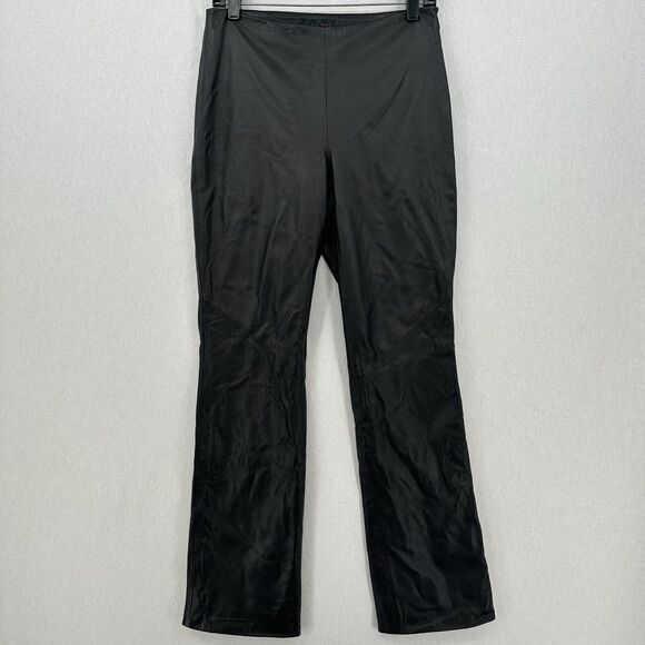 Vintage Ralph Lauren Leather Pants Womens 4 Black Bootcut Lined Moto Biker Goth - Picture 1 of 14